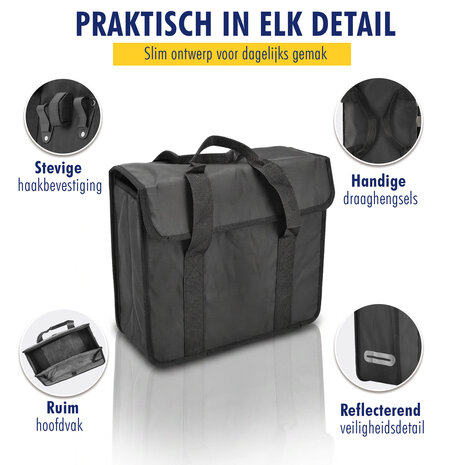 Discountershop Single Bicycle Pannier Black – 20L – Bike Bag with Reflective Strips – Water-Resistant – Universal Mounting
