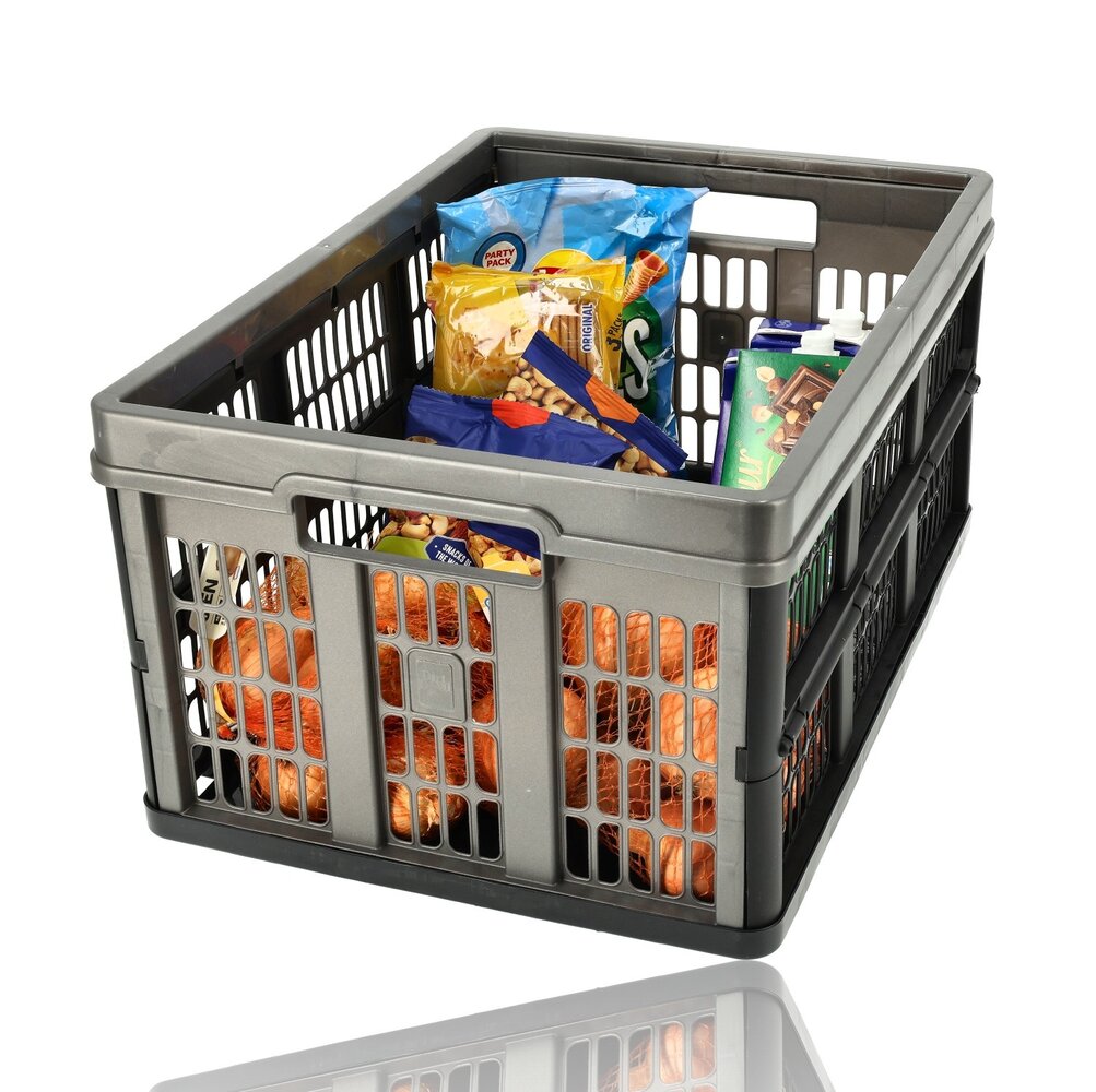 Discountershop Vouwkrat 45 Liter Zwart – Opvouwbare Boodschappenkrat 30 kg – Inklapbare Stapelbare Krat 53 x 37 x 27 cm Discountershop Vouwkrat 45 Liter Zwart – Opvouwbare Boodschappenkrat 30 kg – Inklapbare Stapelbare Krat 53 x 37 x 27 cm
