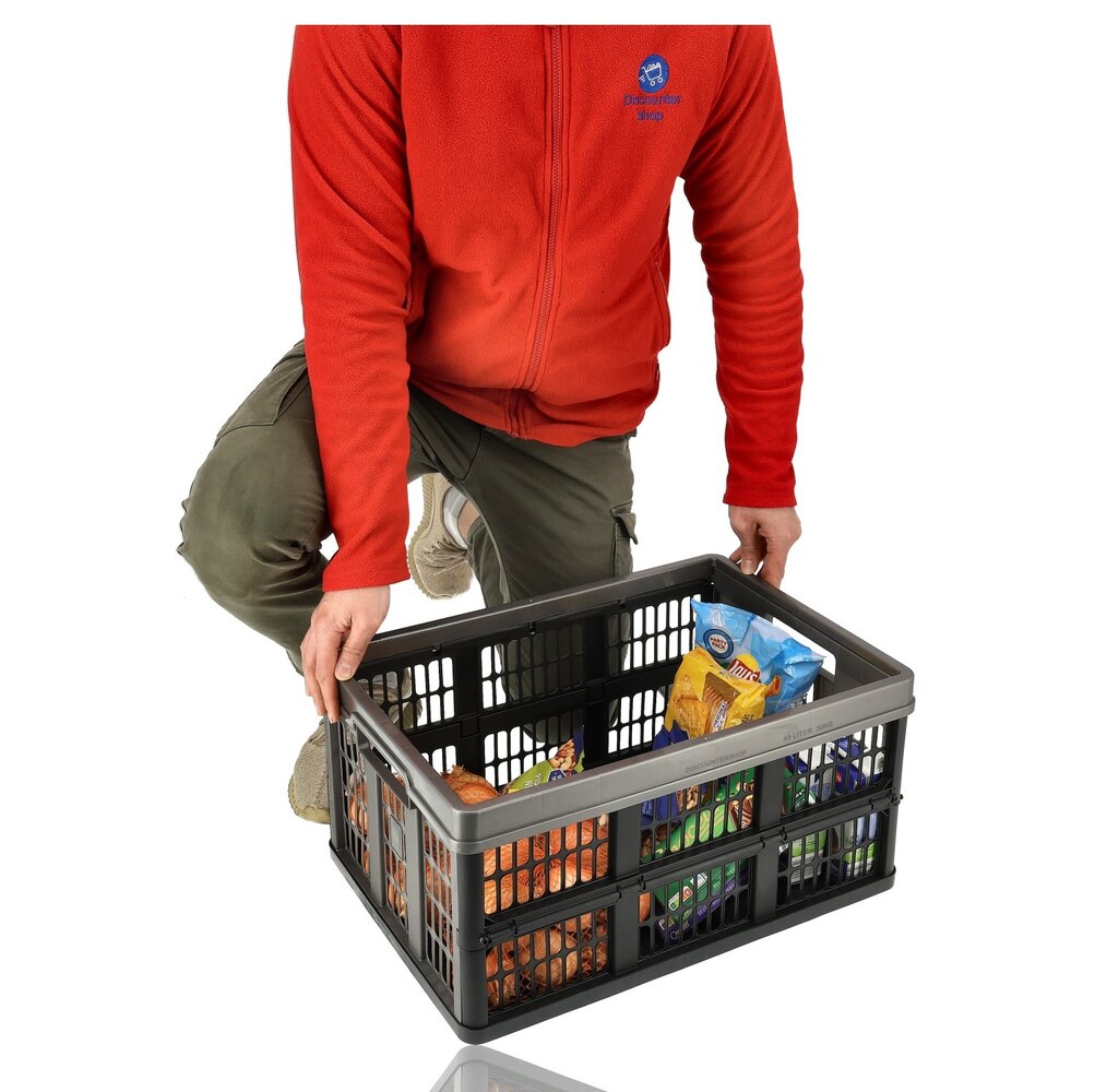 Discountershop Folding Crate 45 Liter Black – Collapsible Shopping Crate 30 kg – Foldable Stackable Storage Box 53 x 37 x 27 cm Discountershop Folding Crate 45 Liter Black – Collapsible Shopping Crate 30 kg – Foldable Stackable Storage Box 53 x 37 x 27 cm