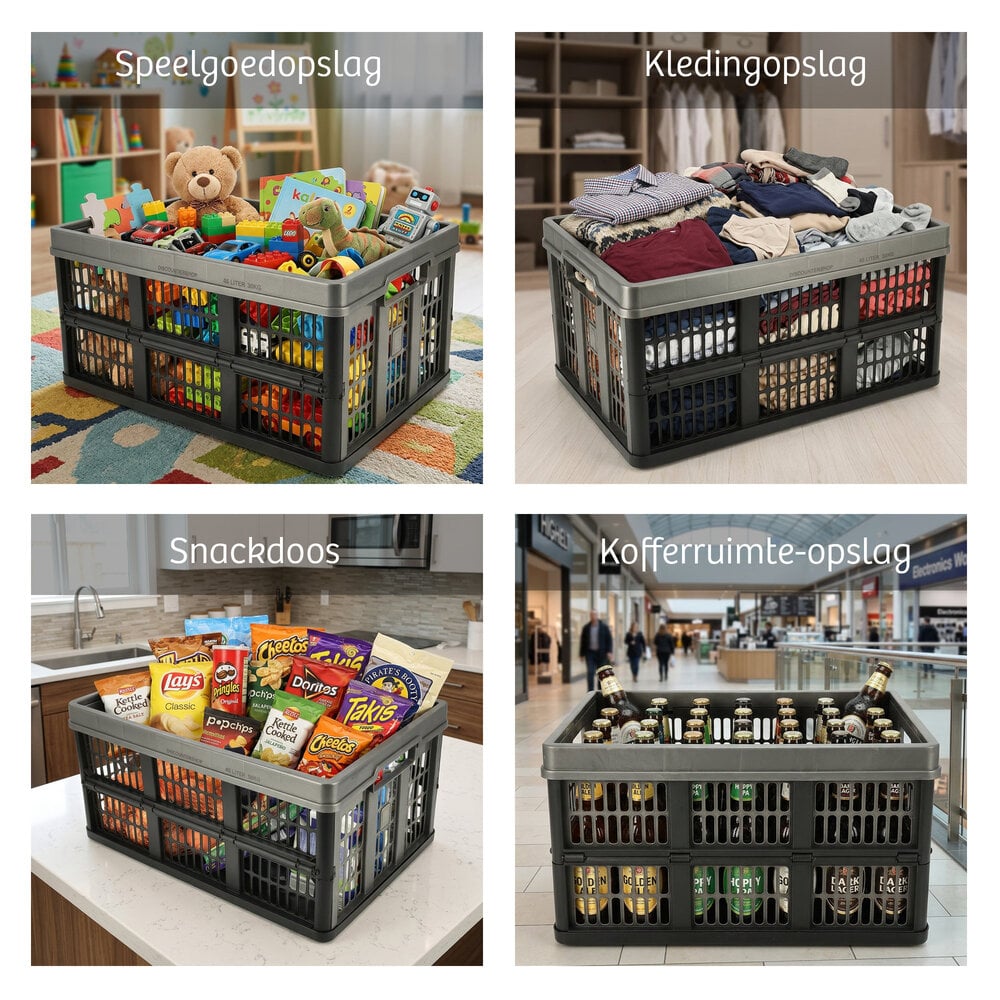 Discountershop Folding Crate 45 Liter Black – Collapsible Shopping Crate 30 kg – Foldable Stackable Storage Box 53 x 37 x 27 cm Discountershop Folding Crate 45 Liter Black – Collapsible Shopping Crate 30 kg – Foldable Stackable Storage Box 53 x 37 x 27 cm