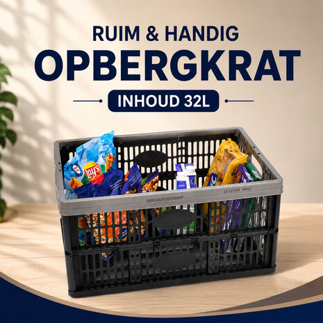 Discountershop Vouwkrat 32 Liter – Belastbaar tot 18 KG – Opvouwbare Kratten – Inklapbare Boodschappenkrat – Stapelbaar – 48x35x23 cm – Zwart Discountershop Vouwkrat 32 Liter – Belastbaar tot 18 KG – Opvouwbare Kratten – Inklapbare Boodschappenkrat – Stapelbaar – 48x35x23 cm – Zwart