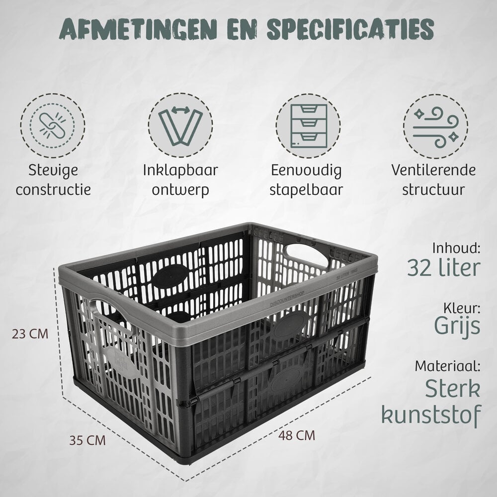 Discountershop Folding Crate 32 Liter – Load Capacity up to 18 kg – Foldable Crates – Collapsible Shopping Crate – Stackable – 48 x 35 x 23 cm – Black Discountershop Folding Crate 32 Liter – Load Capacity up to 18 kg – Foldable Crates – Collapsible Shopping Crate – Stackable – 48 x 35 x 23 cm – Black