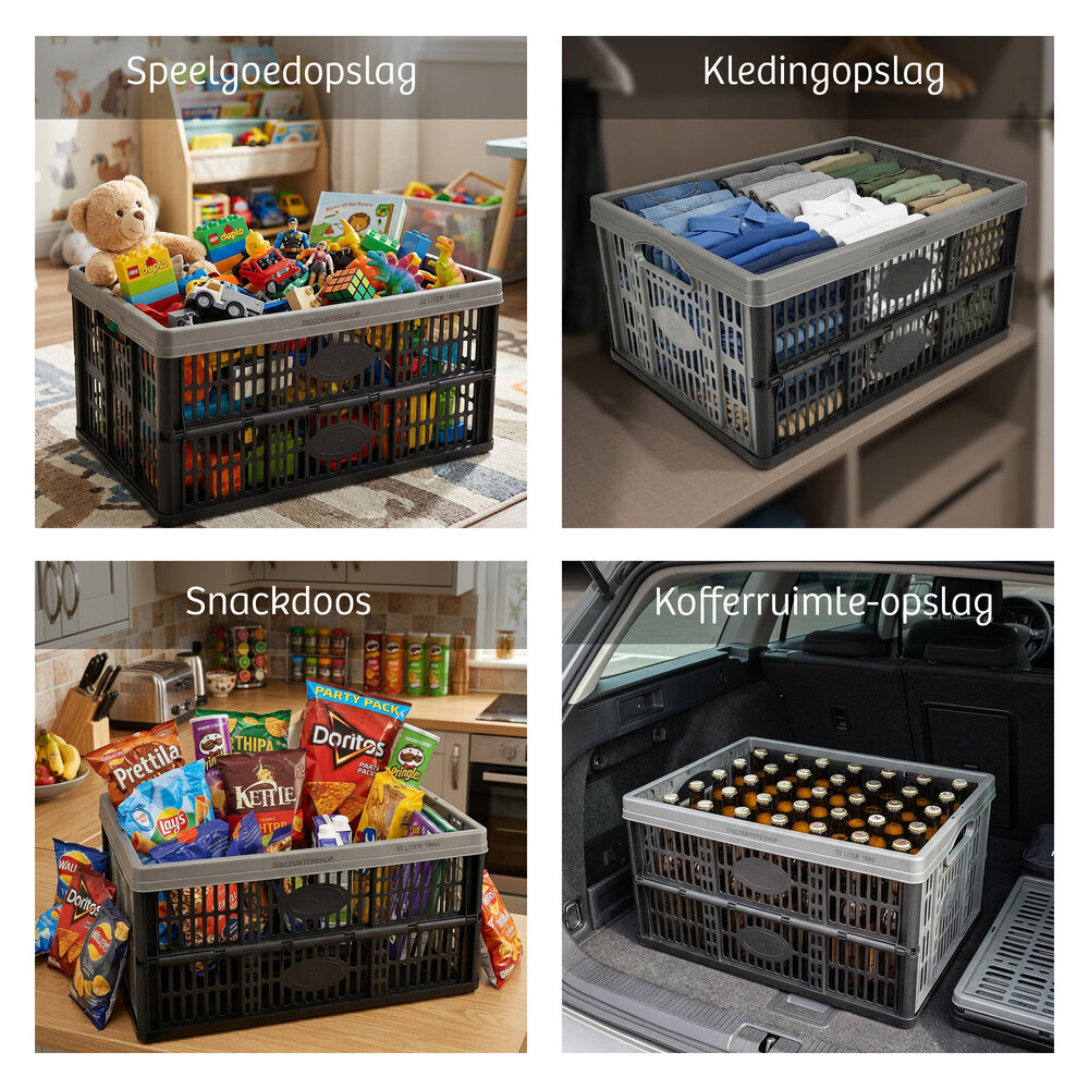 Discountershop Folding Crate 32 Liter – Load Capacity up to 18 kg – Foldable Crates – Collapsible Shopping Crate – Stackable – 48 x 35 x 23 cm – Black Discountershop Folding Crate 32 Liter – Load Capacity up to 18 kg – Foldable Crates – Collapsible Shopping Crate – Stackable – 48 x 35 x 23 cm – Black