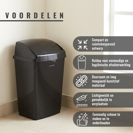 Discountershop 30 Liter Black Trash Can with Lid – Plastic Kitchen Waste Bin for Recycling, Indoor & Outdoor Use Discountershop 30 Liter Black Trash Can with Lid – Plastic Kitchen Waste Bin for Recycling, Indoor & Outdoor Use