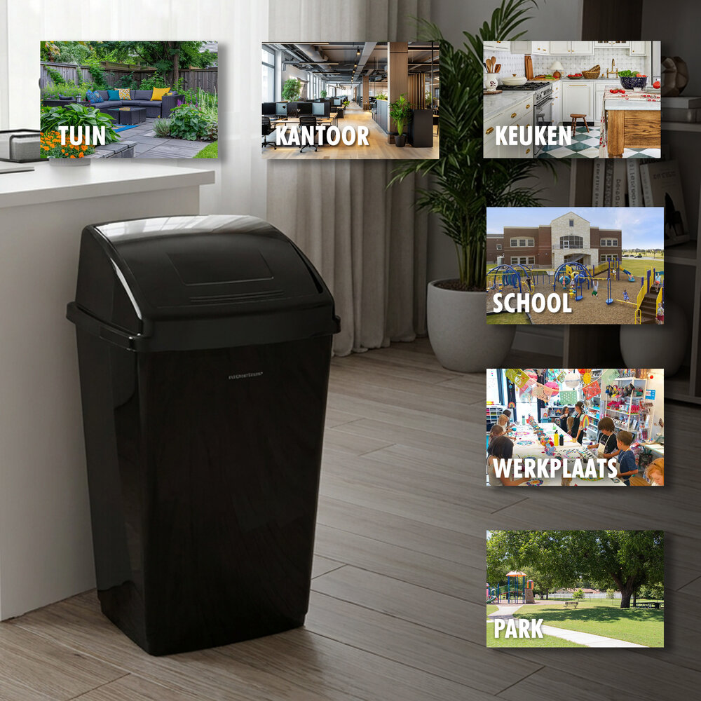 Discountershop Prullenbak 30 Liter Zwart met Deksel – Kunststof Afvalbak voor Keuken, Afvalscheiding, Binnen & Buiten
