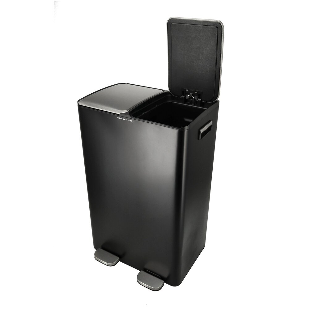 Discountershop Pedaalemmer 60 Liter - 2x30L Afvalscheiding – Prullenmand RVS Zwart – Soft Close – Dubbele Prullenbakken met Twee Vakken Discountershop Pedaalemmer 60 Liter - 2x30L Afvalscheiding – Prullenmand RVS Zwart – Soft Close – Dubbele Prullenbakken met Twee Vakken