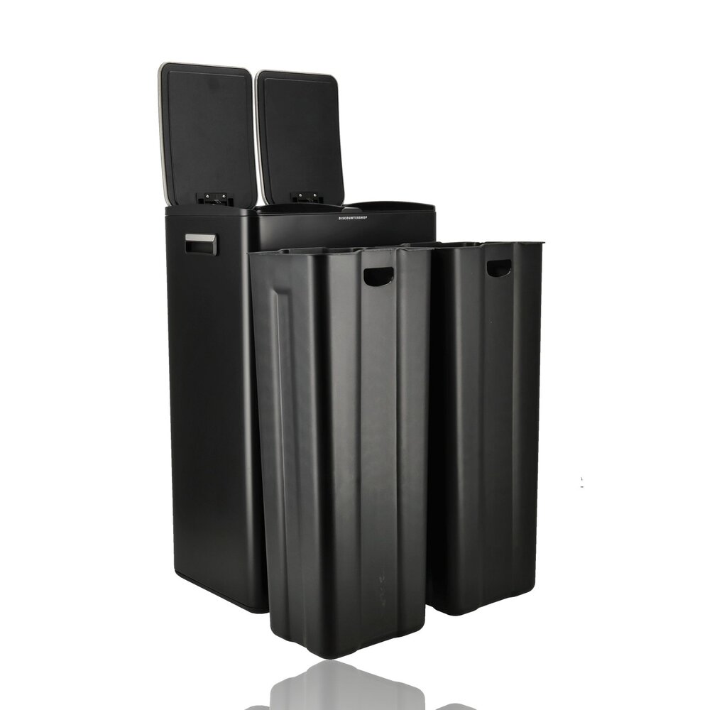 Discountershop Pedaalemmer 60 Liter - 2x30L Afvalscheiding – Prullenmand RVS Zwart – Soft Close – Dubbele Prullenbakken met Twee Vakken Discountershop Pedaalemmer 60 Liter - 2x30L Afvalscheiding – Prullenmand RVS Zwart – Soft Close – Dubbele Prullenbakken met Twee Vakken
