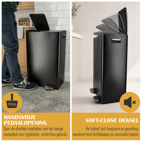 Discountershop 60-Litre Pedal Bin – 2x30L Waste Separation Bin – Black Stainless Steel Bin – Soft-Close – Double Bin with Two Compartments Discountershop 60-Litre Pedal Bin – 2x30L Waste Separation Bin – Black Stainless Steel Bin – Soft-Close – Double Bin with Two Compartments