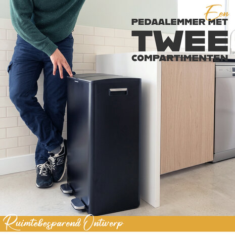 Discountershop Pedaalemmer 60 Liter - 2x30L Afvalscheiding – Prullenmand RVS Zwart – Soft Close – Dubbele Prullenbakken met Twee Vakken Discountershop Pedaalemmer 60 Liter - 2x30L Afvalscheiding – Prullenmand RVS Zwart – Soft Close – Dubbele Prullenbakken met Twee Vakken