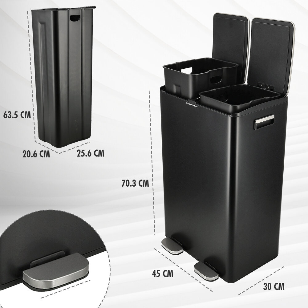 Discountershop 60-Litre Pedal Bin – 2x30L Waste Separation Bin – Black Stainless Steel Bin – Soft-Close – Double Bin with Two Compartments Discountershop 60-Litre Pedal Bin – 2x30L Waste Separation Bin – Black Stainless Steel Bin – Soft-Close – Double Bin with Two Compartments
