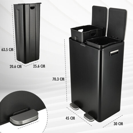 Discountershop 60-Litre Pedal Bin – 2x30L Waste Separation Bin – Black Stainless Steel Bin – Soft-Close – Double Bin with Two Compartments Discountershop 60-Litre Pedal Bin – 2x30L Waste Separation Bin – Black Stainless Steel Bin – Soft-Close – Double Bin with Two Compartments