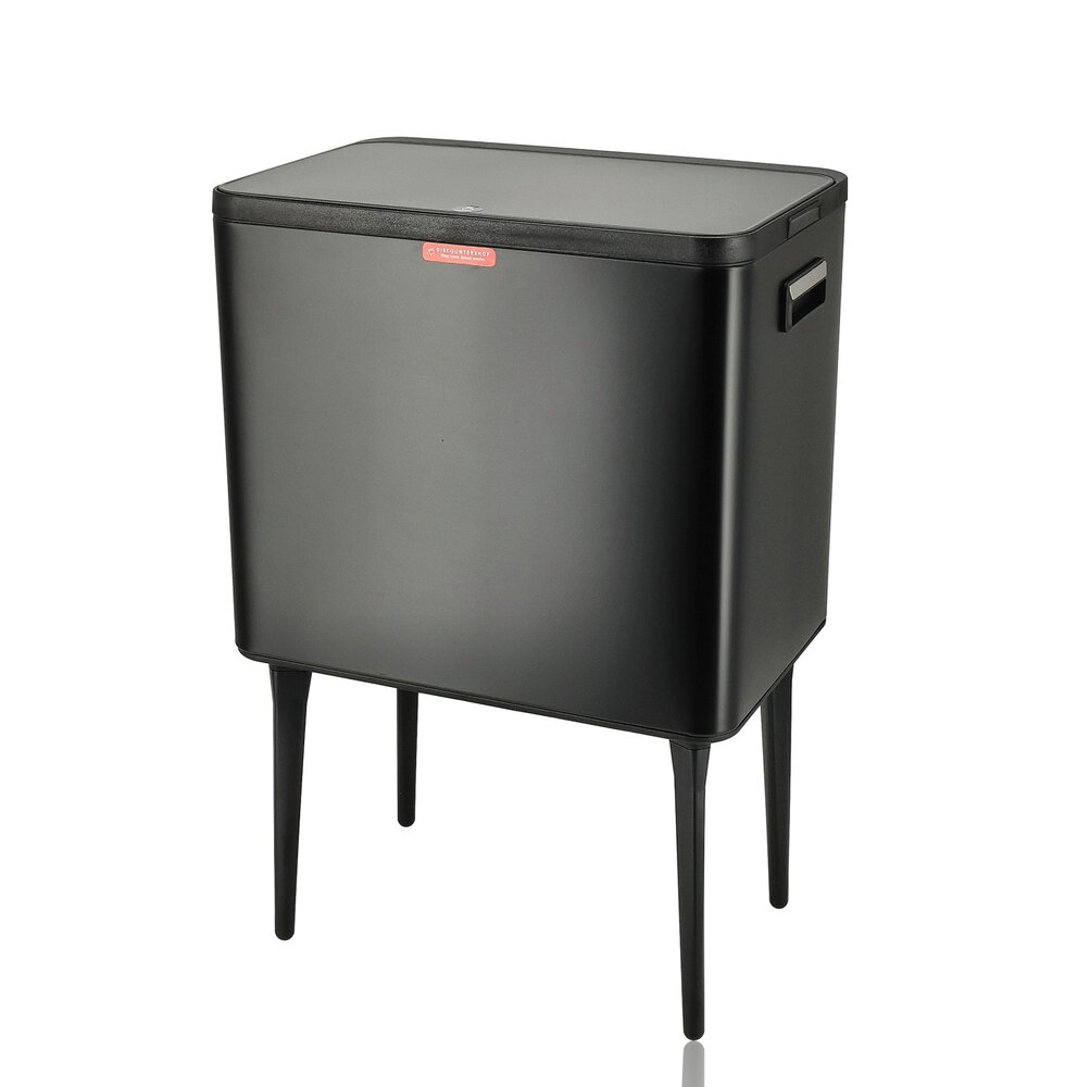 Discountershop Prullenbak 35 Liter Zwart met Push Deksel – Verhoogde Afvalbak op Poten voor Keuken en Huishouden