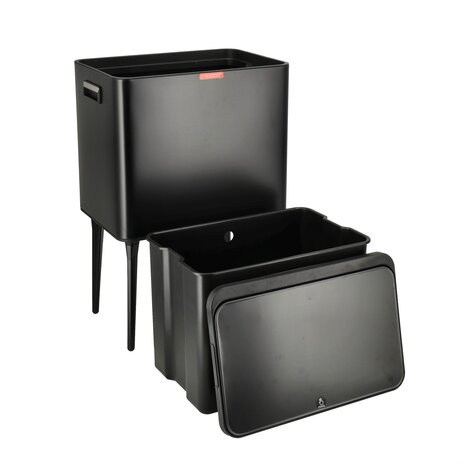 Discountershop Prullenbak 35 Liter Zwart met Push Deksel – Verhoogde Afvalbak op Poten voor Keuken en Huishouden