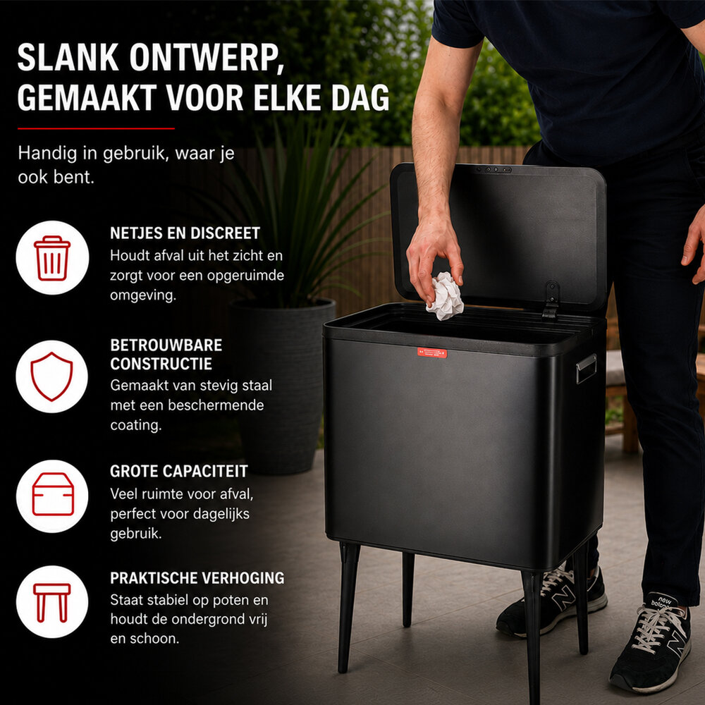 Discountershop 35 Liter Black Trash Can with Push Lid – Raised Waste Bin on Legs for Kitchen and Household Use Discountershop 35 Liter Black Trash Can with Push Lid – Raised Waste Bin on Legs for Kitchen and Household Use