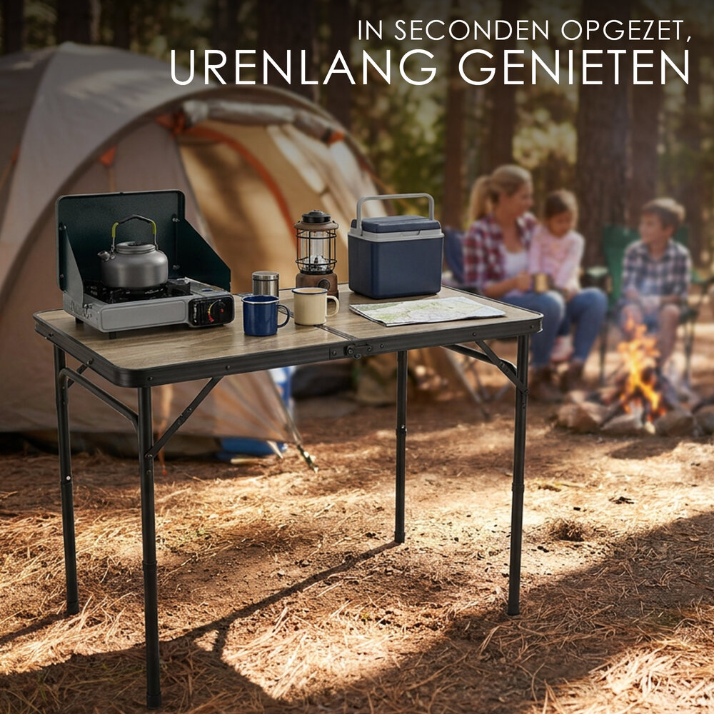 Discountershop Klaptafel 90x60 cm - Inklapbare Campingtafel met Verstelbare Hoogte 40/70 cm - Opvouwbare Vouwtafel Houtlook met Handvat - Belastbaar tot 30 kg - Voor Camping, Balkon, Picknick, Tuin en Caravan