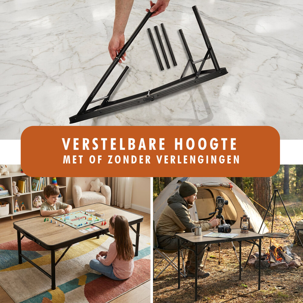 Discountershop Folding Camping Table 90x60cm - Adjustable Height 40/70cm Portable Foldable Table with Carry Handle - Wood Look Outdoor Table Supports 30kg - For Camping, Garden, Balcony, Picnic and Caravan