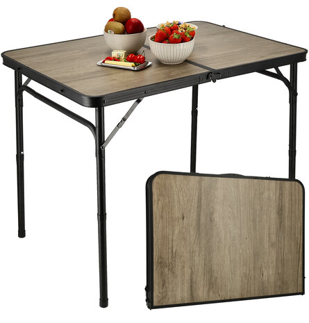Discountershop Folding Camping Table 90x60cm - Adjustable Height 40/70cm Portable Foldable Table with Carry Handle - Wood Look Outdoor Table Supports 30kg - For Camping, Garden, Balcony, Picnic and Caravan