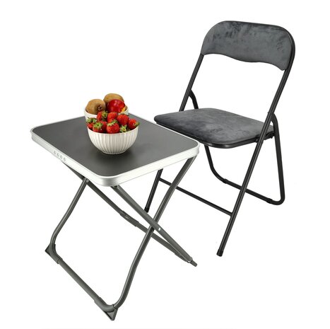 Discountershop Campingstoel opvouwbaar met inklapbare tafel - 1-persoons camping set met klapstoel, bijzettafel en handvat