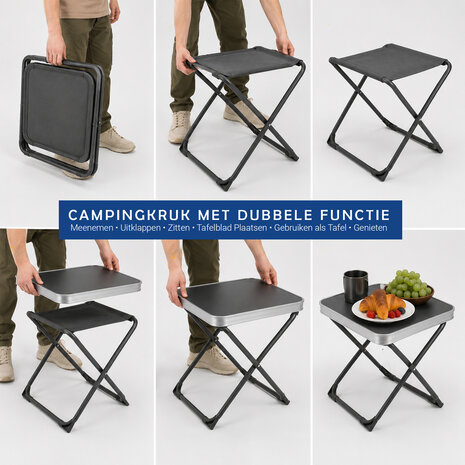 Discountershop Campingstoel opvouwbaar met inklapbare tafel - 1-persoons camping set met klapstoel, bijzettafel en handvat