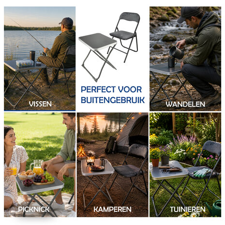 Discountershop Campingstoel opvouwbaar met inklapbare tafel - 1-persoons camping set met klapstoel, bijzettafel en handvat