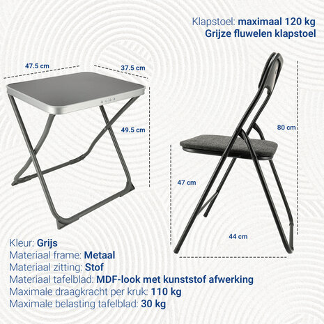 Discountershop Campingstoel opvouwbaar met inklapbare tafel - 1-persoons camping set met klapstoel, bijzettafel en handvat