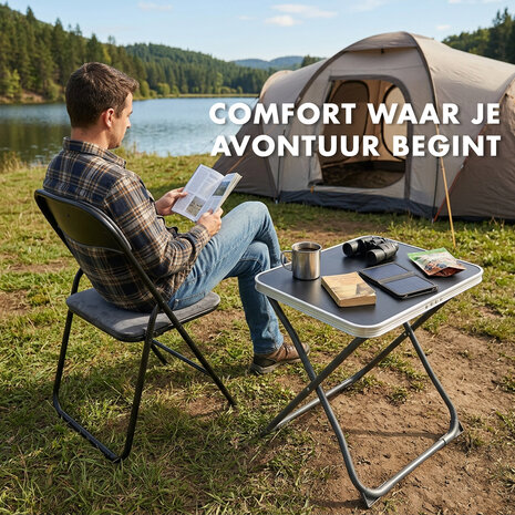 Discountershop Folding Camping Chair with Table - 1-Person Set with Foldable Chair, 2-in-1 Stool Table and Carry Handle