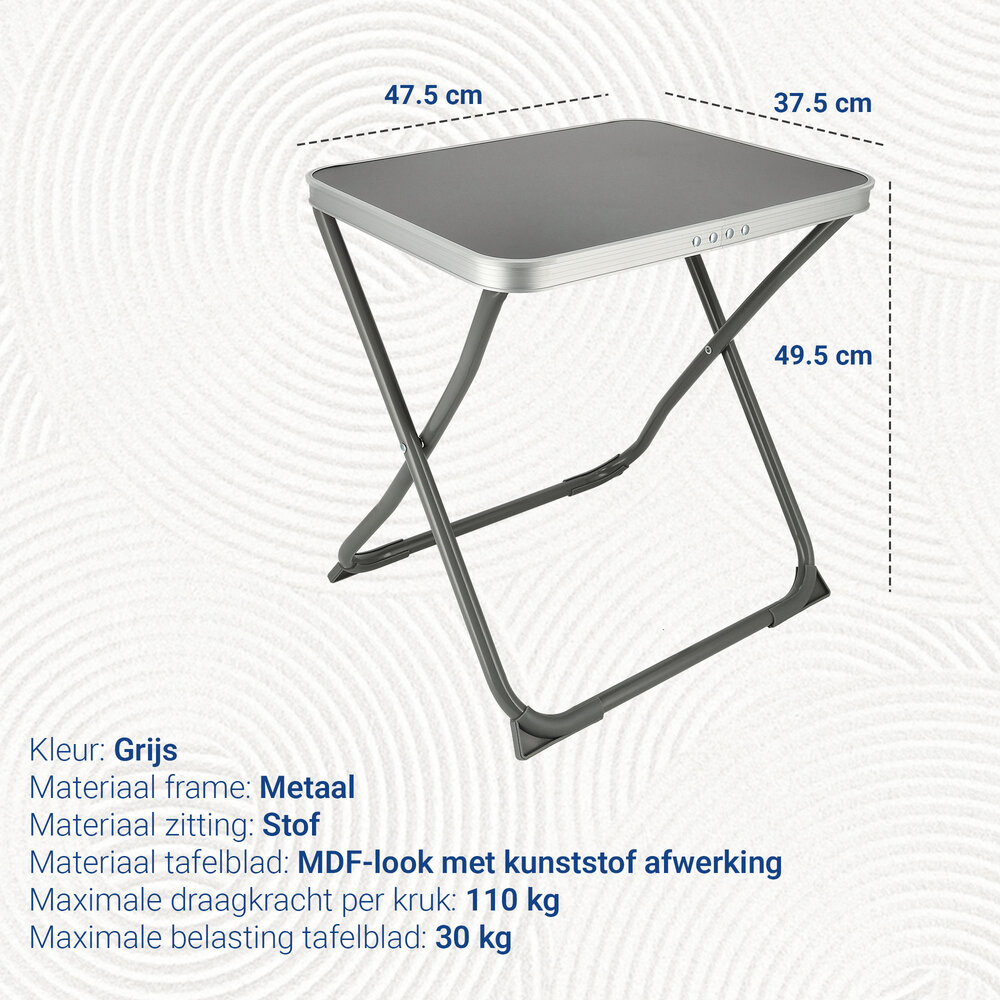 Discountershop Foldable Camping Table 47.5x37.5 cm - Mini Folding Table with Carry Handle, 49.5 cm Height and 30 kg Load