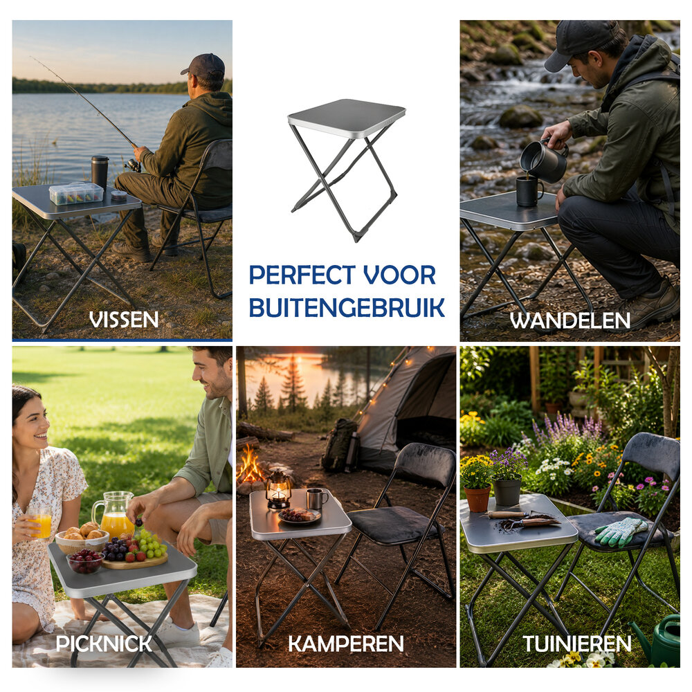 Discountershop Campingtafel inklapbaar 47,5x37,5 cm - Mini klaptafel met handvat, 49,5 cm hoog en belastbaar tot 30 kg