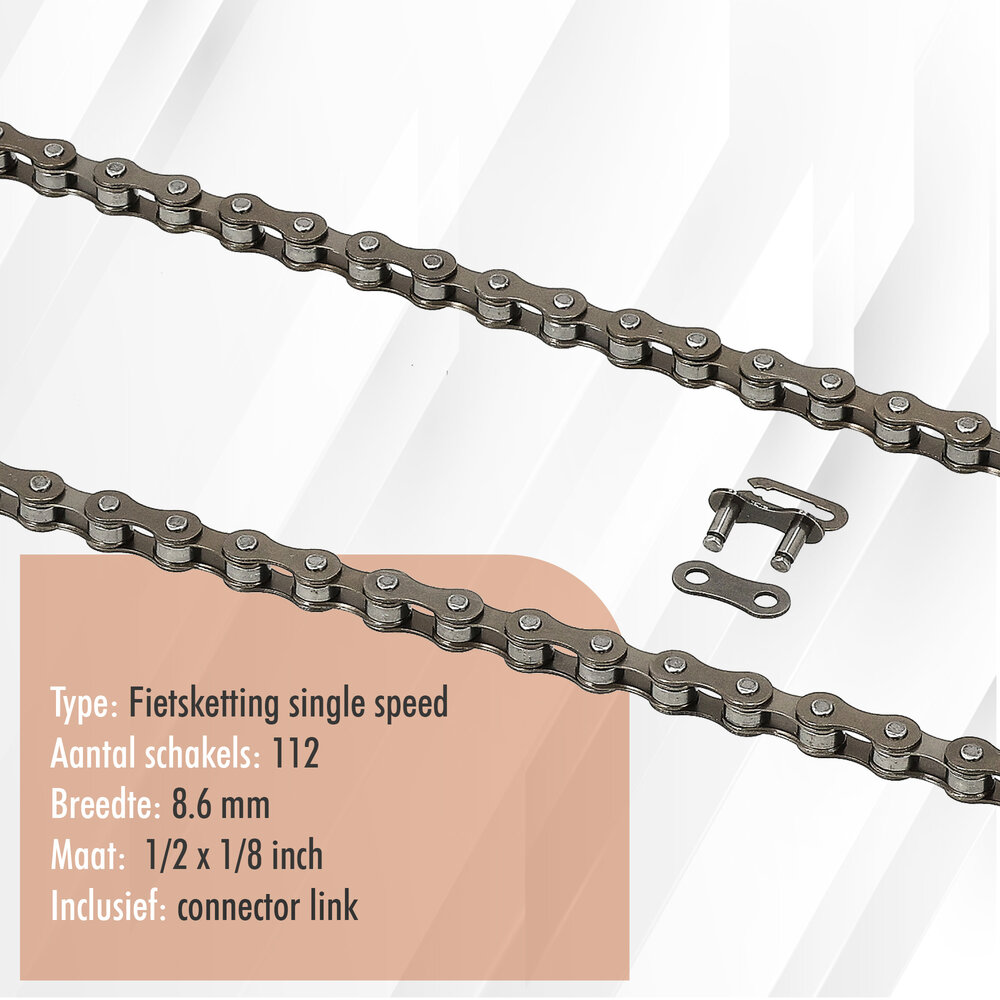 Discountershop Fietsketting 1/2 x 1/8 - Klassieke Single Speed Fietsketting Met 112 Schakels en Connector Link