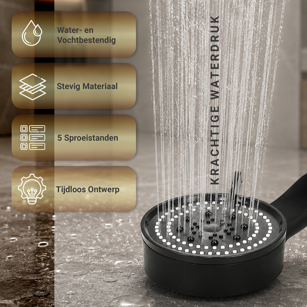 Discountershop Black Shower Head with Hose – Handheld Shower 5 Spray Modes – Anti-Limescale – 150 cm Hose – Universal G1/2 Connection Discountershop Black Shower Head with Hose – Handheld Shower 5 Spray Modes – Anti-Limescale – 150 cm Hose – Universal G1/2 Connection