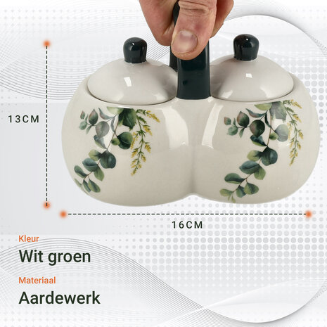 Discountershop Suikerpotjes Keramisch met Lepels en Deksel – Suikerpot met Lepel 2 Vakken – Kruidenpot / Specerijenpot – Voor Suiker, Kruiden & Keuken – 16 x 9 x 13 cm Discountershop Suikerpotjes Keramisch met Lepels en Deksel – Suikerpot met Lepel 2 Vakken – Kruidenpot / Specerijenpot – Voor Suiker, Kruiden & Keuken – 16 x 9 x 13 cm