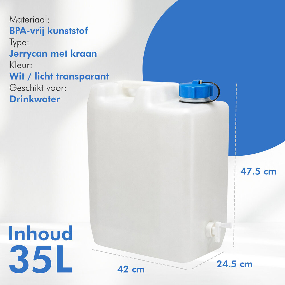 Discountershop Jerrycan Water 35 Liter met Kraan – BPA-vrij Drinkwater Jerrycan voor Camping