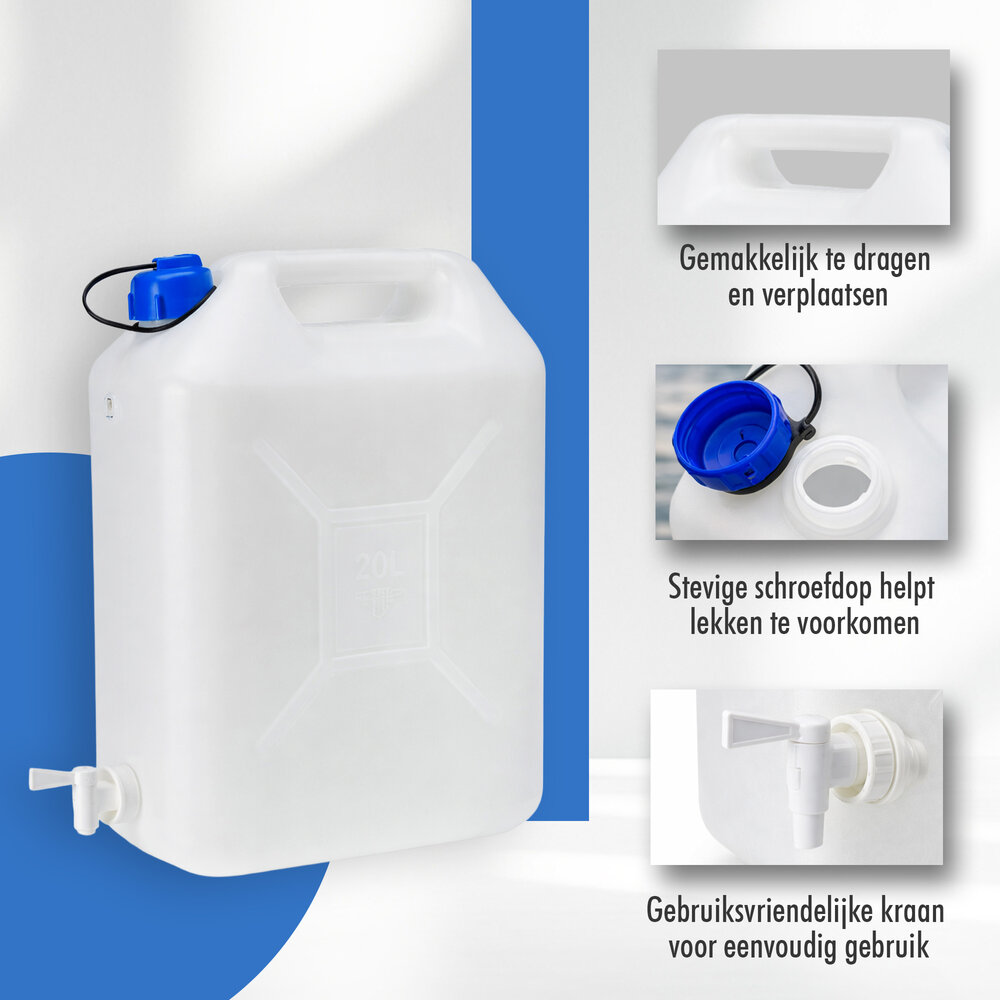 Discountershop Jerrycan 20 Liter met Kraan voor Drinkwater – BPA-vrij Water Jerrycan voor Camping, Caravan & Noodvoorraad
