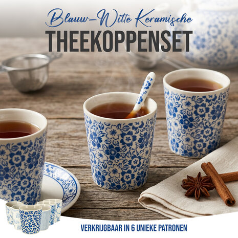 Discountershop Ceramic Coffee Cup Without Handle - 200 ml Blue White Ceramic Cups with Blossom Pattern for Coffee, Cappuccino, Lungo and Tea Discountershop Ceramic Coffee Cup Without Handle - 200 ml Blue White Ceramic Cups with Blossom Pattern for Coffee, Cappuccino, Lungo and Tea