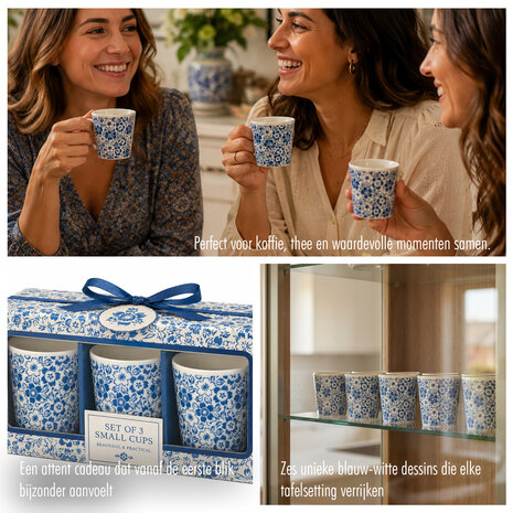 Discountershop Koffiebeker Keramiek Zonder Oor - 200 ml Blauw-Witte Keramische Kopjes met Bloesem voor Koffie, Cappuccino, Lungo en Thee Discountershop Koffiebeker Keramiek Zonder Oor - 200 ml Blauw-Witte Keramische Kopjes met Bloesem voor Koffie, Cappuccino, Lungo en Thee
