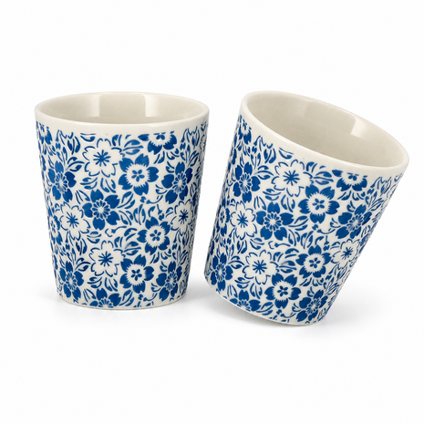 Discountershop Koffiebeker Keramiek Zonder Oor - 200 ml Blauw-Witte Keramische Kopjes met Bloesem voor Koffie, Cappuccino, Lungo en Thee Discountershop Koffiebeker Keramiek Zonder Oor - 200 ml Blauw-Witte Keramische Kopjes met Bloesem voor Koffie, Cappuccino, Lungo en Thee