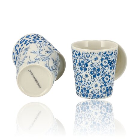 Discountershop Koffiebeker Keramiek Zonder Oor - 200 ml Blauw-Witte Keramische Kopjes met Bloesem voor Koffie, Cappuccino, Lungo en Thee Discountershop Koffiebeker Keramiek Zonder Oor - 200 ml Blauw-Witte Keramische Kopjes met Bloesem voor Koffie, Cappuccino, Lungo en Thee