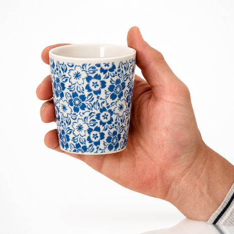 Discountershop Koffiebeker Keramiek Zonder Oor - 200 ml Blauw-Witte Keramische Kopjes met Bloesem voor Koffie, Cappuccino, Lungo en Thee Discountershop Koffiebeker Keramiek Zonder Oor - 200 ml Blauw-Witte Keramische Kopjes met Bloesem voor Koffie, Cappuccino, Lungo en Thee