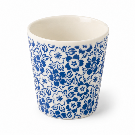 Discountershop Koffiebeker Keramiek Zonder Oor - 200 ml Blauw-Witte Keramische Kopjes met Bloesem voor Koffie, Cappuccino, Lungo en Thee Discountershop Koffiebeker Keramiek Zonder Oor - 200 ml Blauw-Witte Keramische Kopjes met Bloesem voor Koffie, Cappuccino, Lungo en Thee