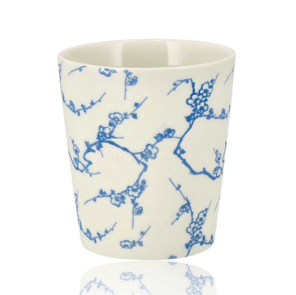 Discountershop Ceramic Coffee Cup Without Handle - 200 ml Earthenware Cup for Espresso, Cappuccino, Lungo and Tea Cherry Blossom Blue-White Discountershop Ceramic Coffee Cup Without Handle - 200 ml Earthenware Cup for Espresso, Cappuccino, Lungo and Tea Cherry Blossom Blue-White