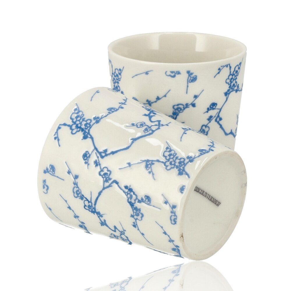 Discountershop Ceramic Coffee Cup Without Handle - 200 ml Earthenware Cup for Espresso, Cappuccino, Lungo and Tea Cherry Blossom Blue-White Discountershop Ceramic Coffee Cup Without Handle - 200 ml Earthenware Cup for Espresso, Cappuccino, Lungo and Tea Cherry Blossom Blue-White