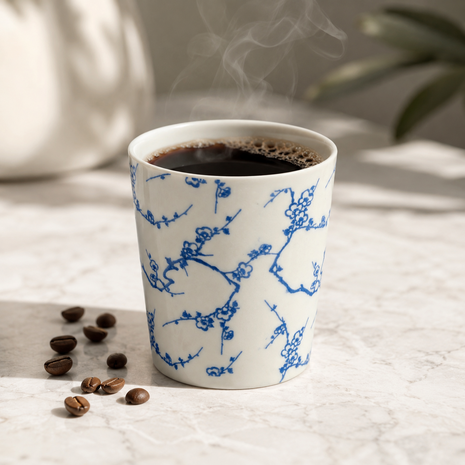 Discountershop Ceramic Coffee Cup Without Handle - 200 ml Earthenware Cup for Espresso, Cappuccino, Lungo and Tea Cherry Blossom Blue-White Discountershop Ceramic Coffee Cup Without Handle - 200 ml Earthenware Cup for Espresso, Cappuccino, Lungo and Tea Cherry Blossom Blue-White