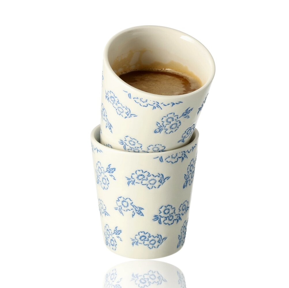Discountershop Coffee Cups Without Handle - 200 ml Ceramic Cups for Espresso, Cappuccino, Lungo and Tea Small Flowers Blue-White Discountershop Coffee Cups Without Handle - 200 ml Ceramic Cups for Espresso, Cappuccino, Lungo and Tea Small Flowers Blue-White