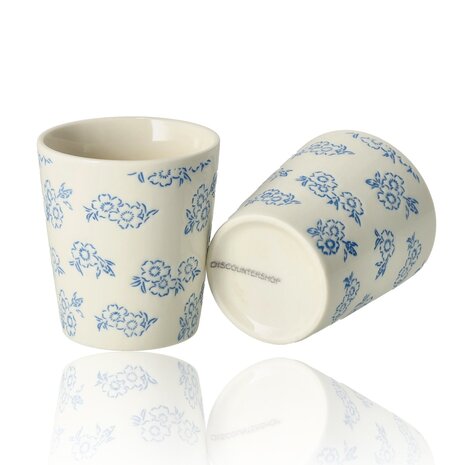 Discountershop Koffiekopjes Zonder Oor - 200 ml Keramische Bekers voor Espresso, Cappuccino, Lungo en Thee Kleine Bloemen Blauw-Wit Discountershop Koffiekopjes Zonder Oor - 200 ml Keramische Bekers voor Espresso, Cappuccino, Lungo en Thee Kleine Bloemen Blauw-Wit