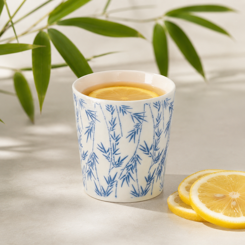 Discountershop Koffiebeker Keramiek Zonder Oor - 200 ml Aardewerk Kopje voor Espresso, Cappuccino, Lungo en Thee Bamboe Blauw-Wit Discountershop Koffiebeker Keramiek Zonder Oor - 200 ml Aardewerk Kopje voor Espresso, Cappuccino, Lungo en Thee Bamboe Blauw-Wit