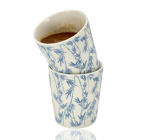 Discountershop Koffiebeker Keramiek Zonder Oor - 200 ml Aardewerk Kopje voor Espresso, Cappuccino, Lungo en Thee Bamboe Blauw-Wit Discountershop Koffiebeker Keramiek Zonder Oor - 200 ml Aardewerk Kopje voor Espresso, Cappuccino, Lungo en Thee Bamboe Blauw-Wit