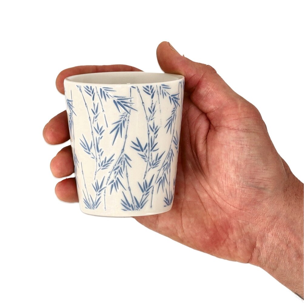 Discountershop Koffiebeker Keramiek Zonder Oor - 200 ml Aardewerk Kopje voor Espresso, Cappuccino, Lungo en Thee Bamboe Blauw-Wit Discountershop Koffiebeker Keramiek Zonder Oor - 200 ml Aardewerk Kopje voor Espresso, Cappuccino, Lungo en Thee Bamboe Blauw-Wit