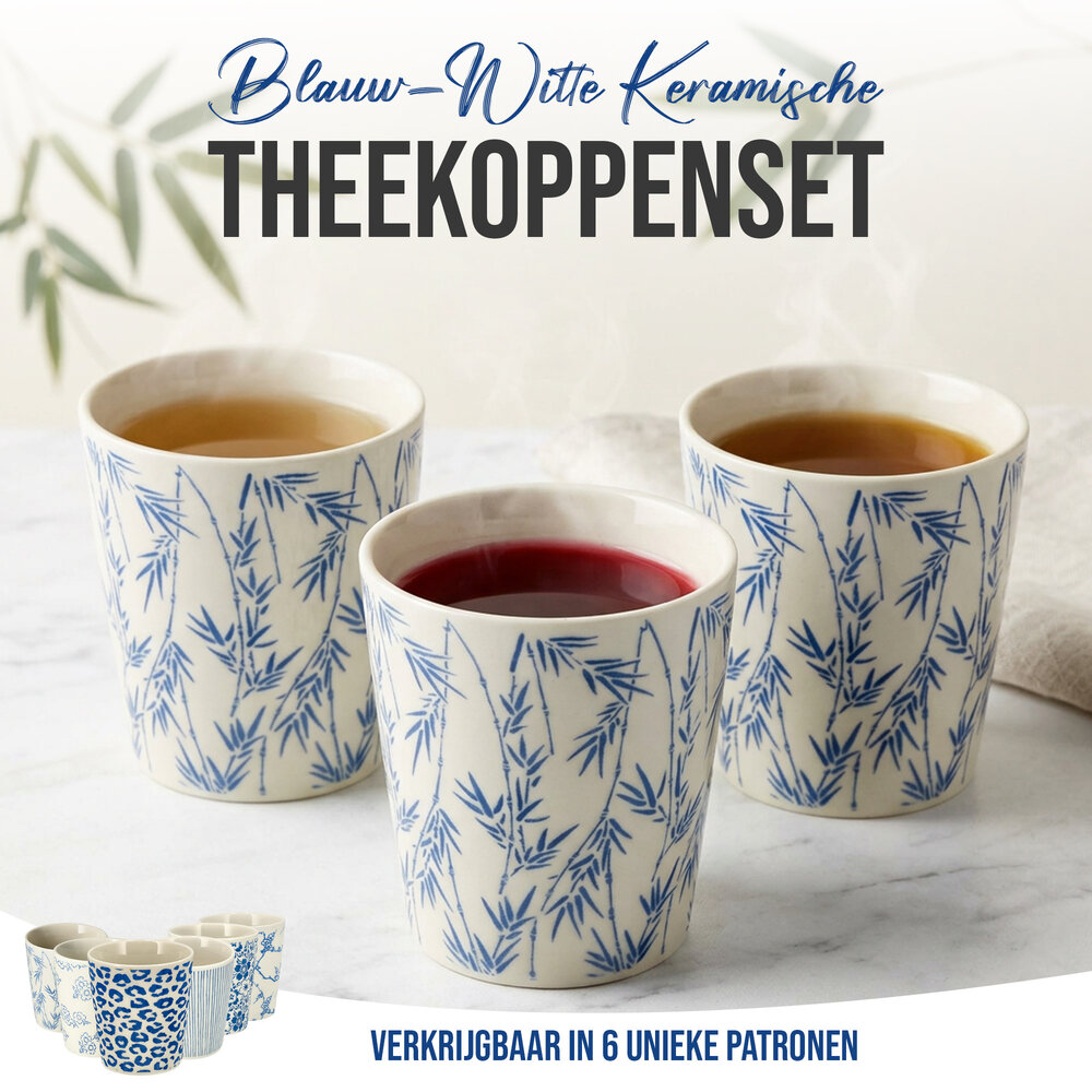 Discountershop Ceramic Coffee Cup Without Handle - 200 ml Earthenware Cup for Espresso, Cappuccino, Lungo and Tea Bamboo Blue-White Discountershop Ceramic Coffee Cup Without Handle - 200 ml Earthenware Cup for Espresso, Cappuccino, Lungo and Tea Bamboo Blue-White