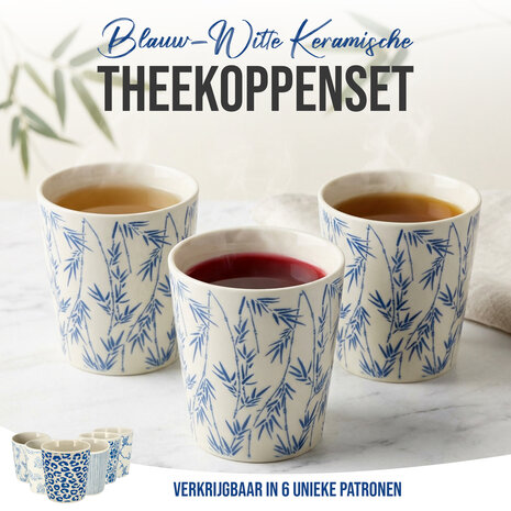 Discountershop Koffiebeker Keramiek Zonder Oor - 200 ml Aardewerk Kopje voor Espresso, Cappuccino, Lungo en Thee Bamboe Blauw-Wit Discountershop Koffiebeker Keramiek Zonder Oor - 200 ml Aardewerk Kopje voor Espresso, Cappuccino, Lungo en Thee Bamboe Blauw-Wit