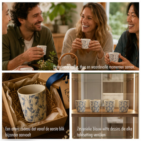 Discountershop Koffiebeker Keramiek Zonder Oor - 200 ml Aardewerk Kopje voor Espresso, Cappuccino, Lungo en Thee Bamboe Blauw-Wit Discountershop Koffiebeker Keramiek Zonder Oor - 200 ml Aardewerk Kopje voor Espresso, Cappuccino, Lungo en Thee Bamboe Blauw-Wit